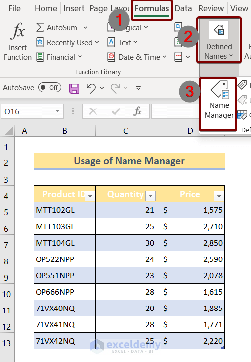 Name Manager in Excel