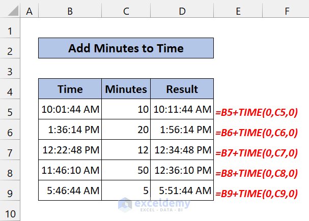 Add or Subtract Minutes to Time in Excel