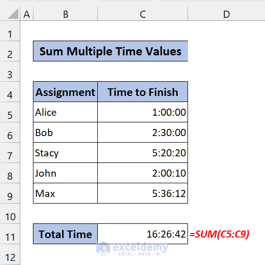 add multiple time in excel