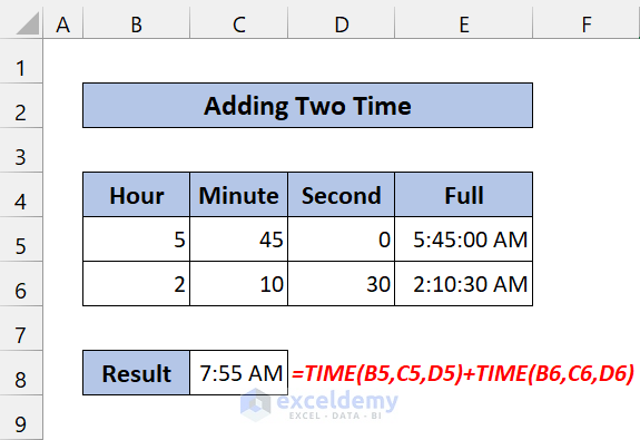 Adding Time Using Excel TIME Function