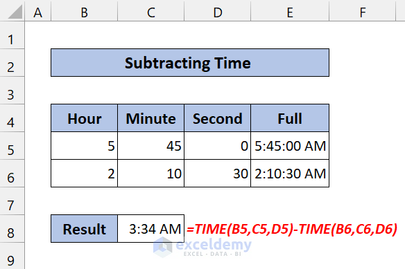 Subtracting One Time from Another in Excel