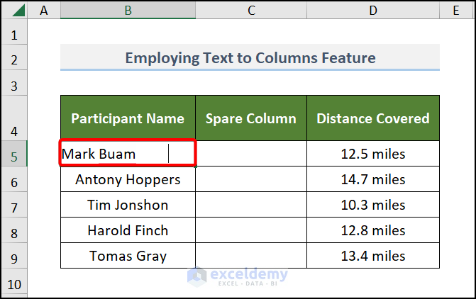 Employing Text to Columns Feature to Trim Right Spaces in Excel