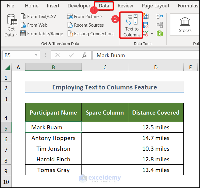 Text to columns feature