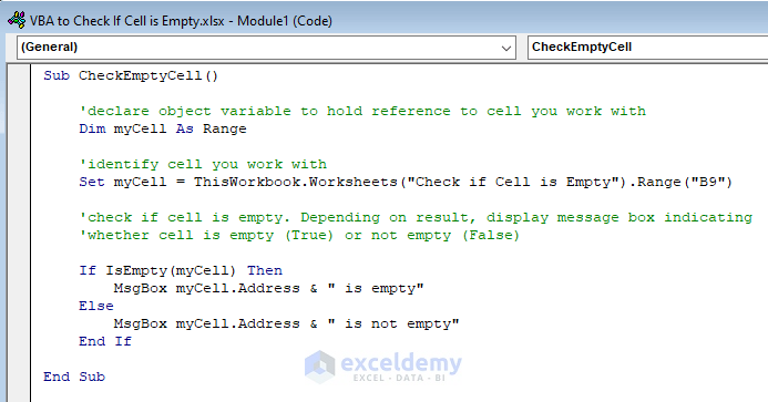 VBA to Check If One Cell is Empty in Excel