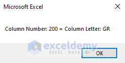 Result of VBA to Convert Column Number to Letter from User Input in Excel
