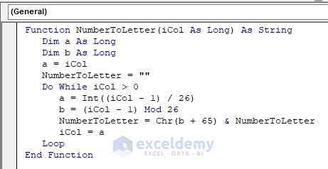 VBA to Convert Column Number to Letter with User-Defined Function (UDF) in Excel with Do-While