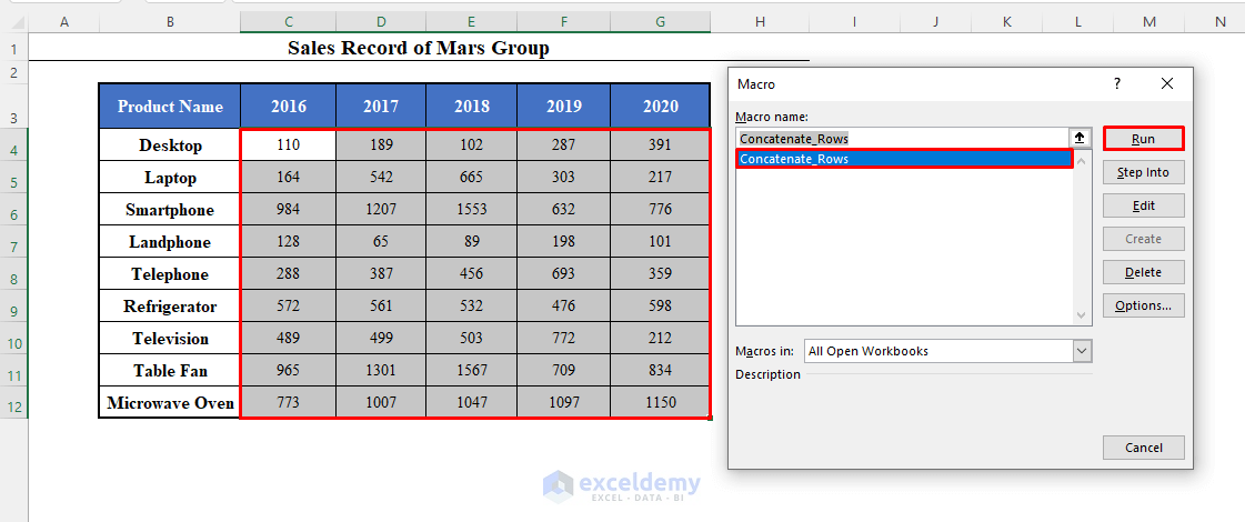 Running Macro to Concatenate Range with Separator with VBA in Excel