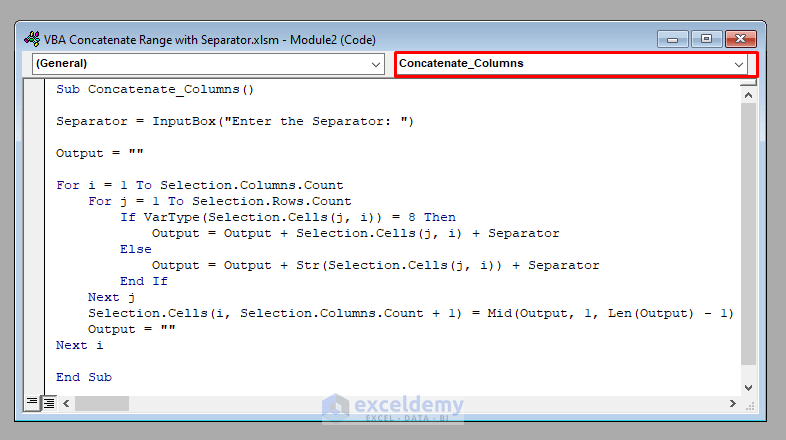 VBA Code to Concatenate Range with Separator with VBA in Excel