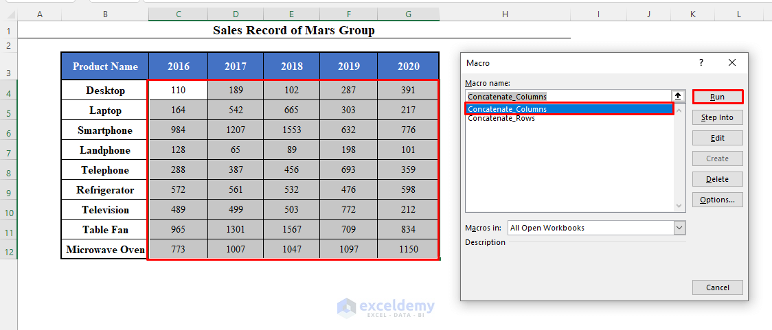 Running Macro to Concatenate Range with Separator with VBA in Excel
