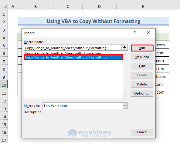 Running VBA Code to Copy Range to Another Sheet without Formatting 