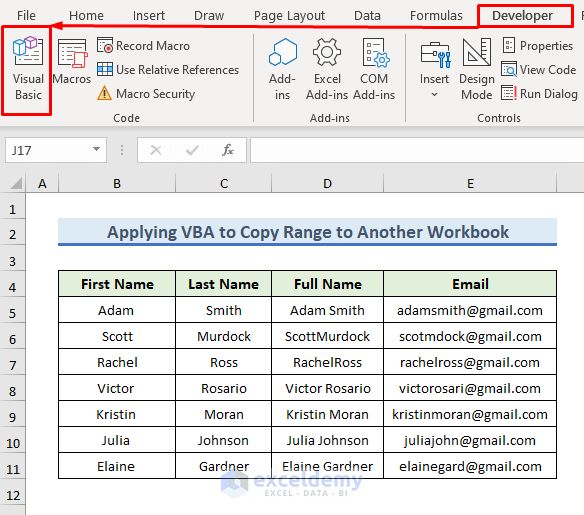 Opening VBA Editor to Copy Range to Another Workbook