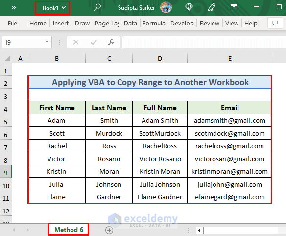 Result after Utilizing Excel VBA to Copy Range to Another Workbook