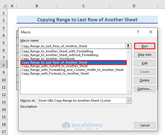 Running Macro to Copy Range to Last Row of Another Sheet