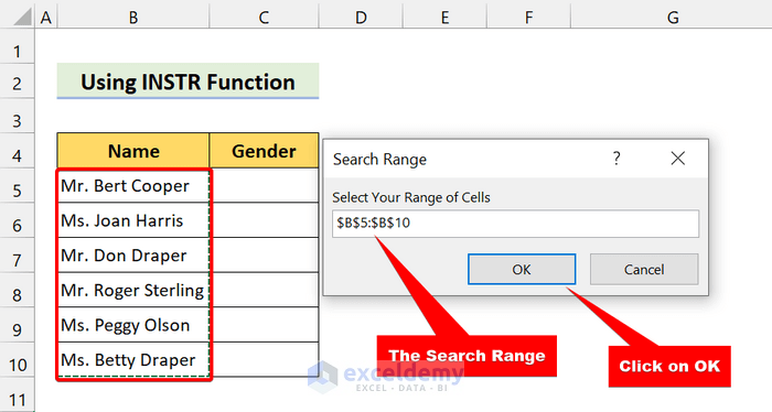 select range of cells to find in excel