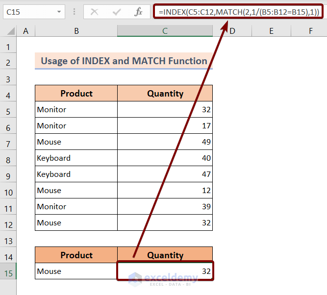 Utilize INDEX and MATCH Function to Return the Last Match in Excel