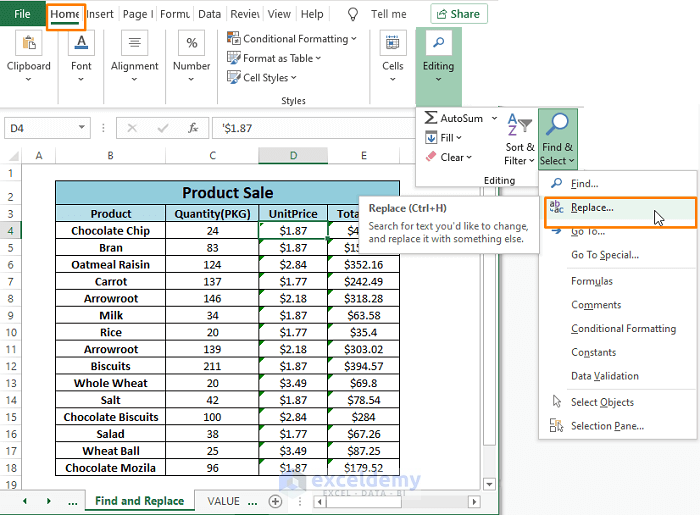 Find and Replace -How to Remove Dollar Sign in Excel