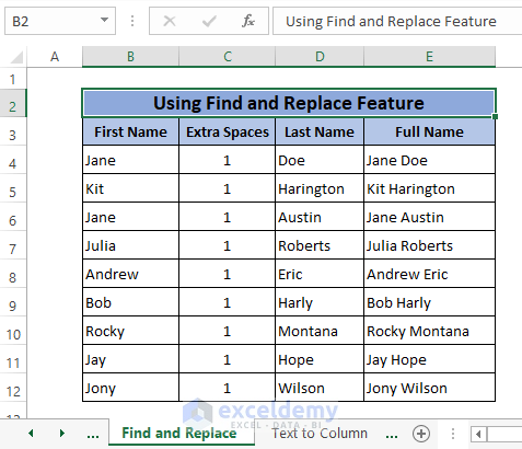 find and replace final result-Remove Trailing Spaces in Excel