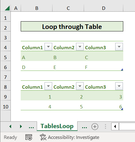 Loop through tables