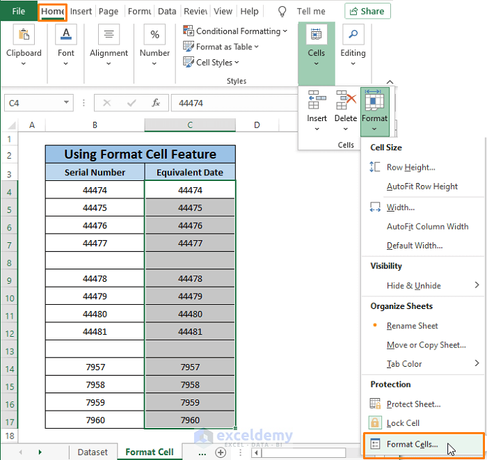 format cells-Convert Serial Number to Date in Excel