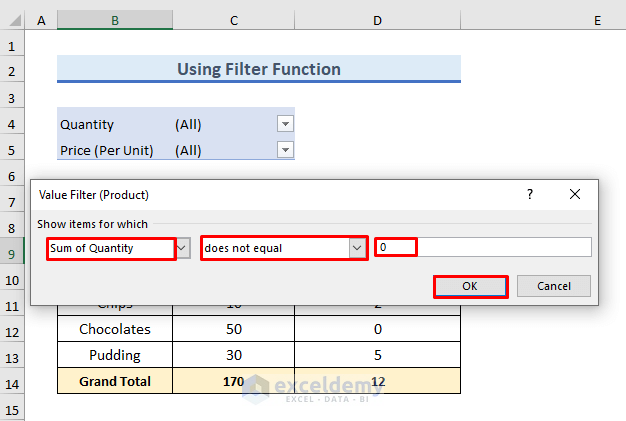 Placing Condition in Value Filter Option