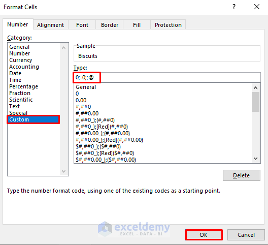 Typing Custom Cell Formula at Format Cells Command to hide zero values in pivot table