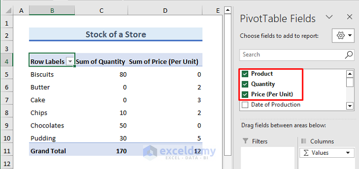 Selecting Items for Pivot Table