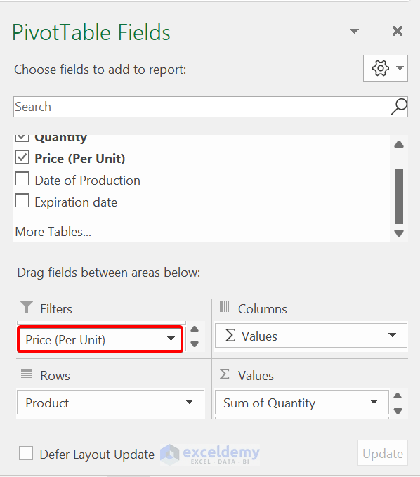 Create Filter Field of Pivot Tables and Hide Zero Values
