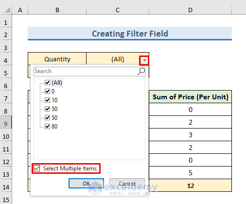 Selecting Multiple Items on Quantity