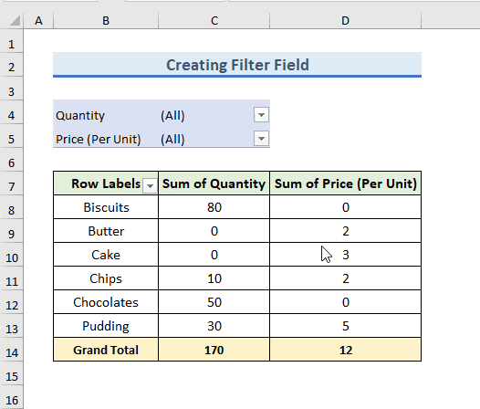 Hide zero values in pivot table