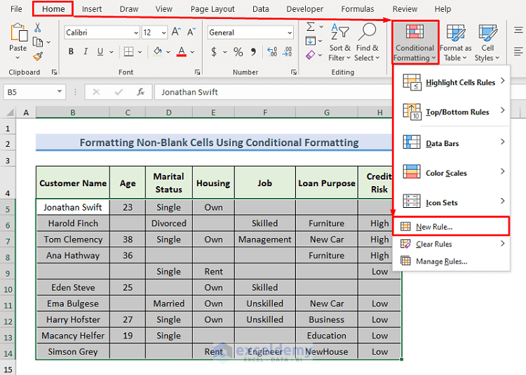 Selecting New Rule with Conditional Formatting Menu
