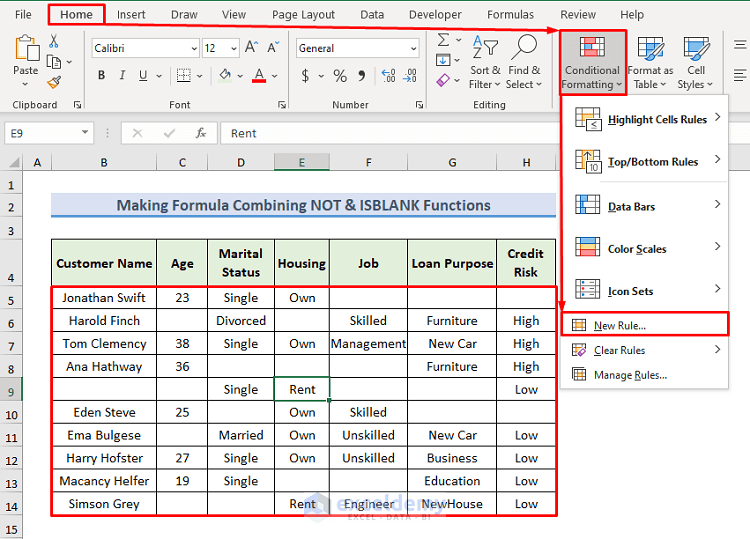 Selecting New Rule to Create Formula