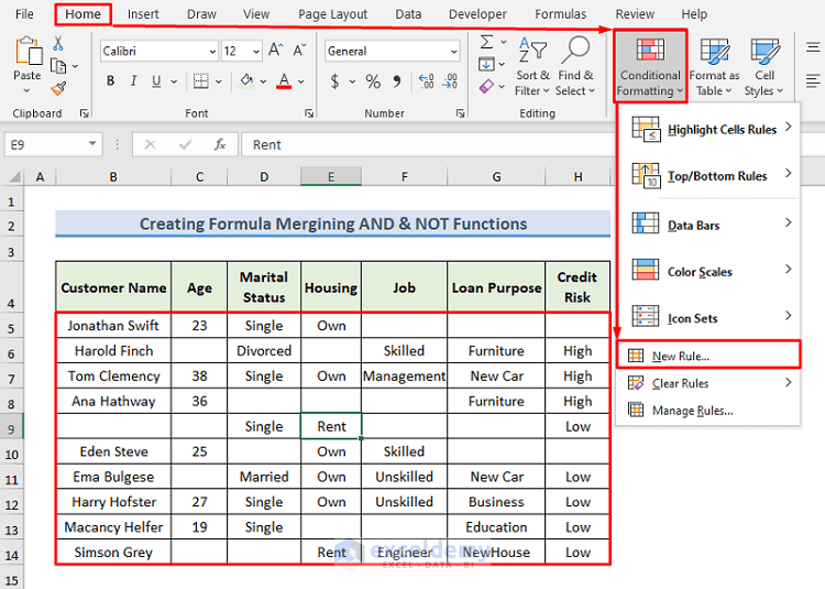 Inserting New Rule With Conditional Formatting Option