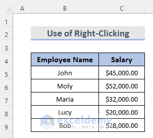 Add Columns by Right-Clicking in Excel