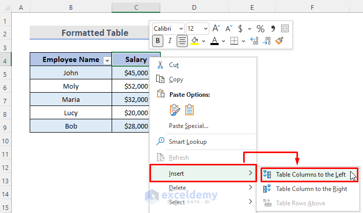 Add Columns to a Formatted Excel Table