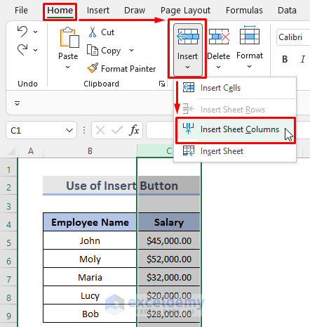 Insert a Single Column in Excel