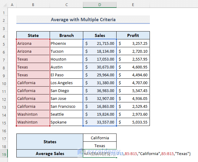 Count Average of Numbers with Multiple Criteria in Excel