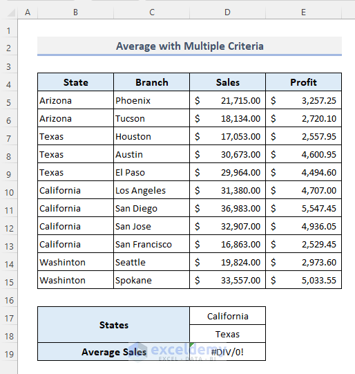 Count Average of Numbers with Multiple Criteria in Excel