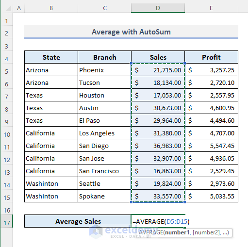 Excel AutoSum to Find Average for a Group of Numbers Quickly