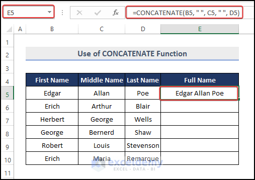 Use the CONCATENATE Function in order to join Adjacent Cells in Excel