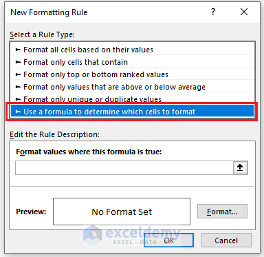 from the new formatting rule we select which type of formatting we want 