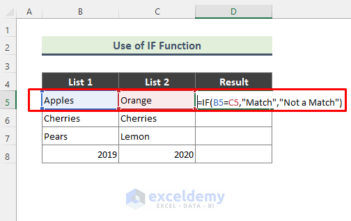Use IF Function to Compare Two Cells in Excel