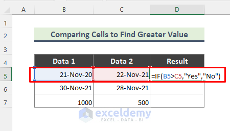Compare Two Cells with Greater Than or Less Than Criteria