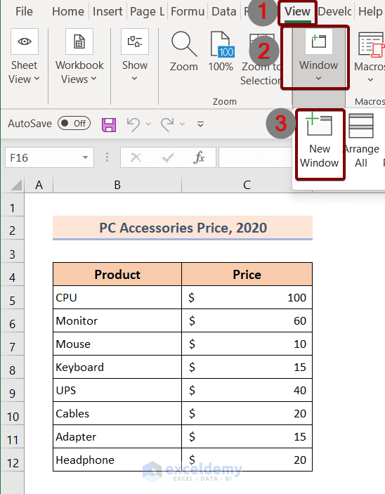 Use New Window Command to Differentiate Two Excel Sheets for Differences in Values