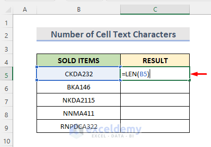 Count Number of Text Characters in a Cell in Excel