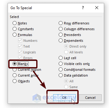 Go To Special to Delete Blank Cells in Excel