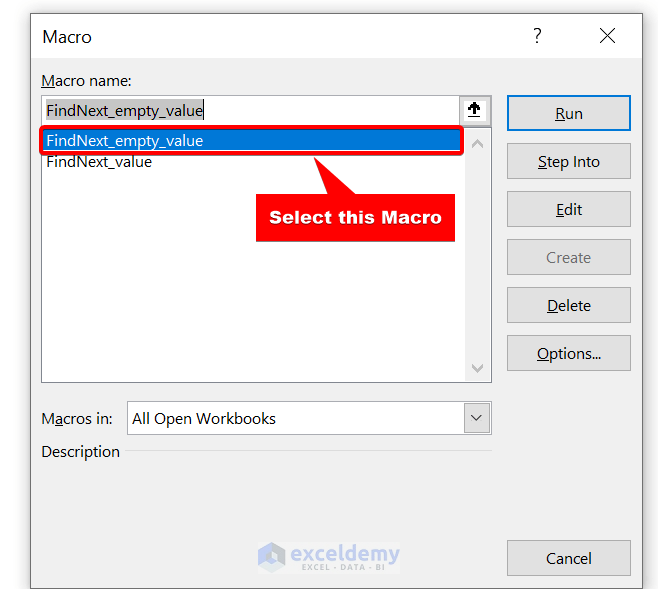select a macros to edit