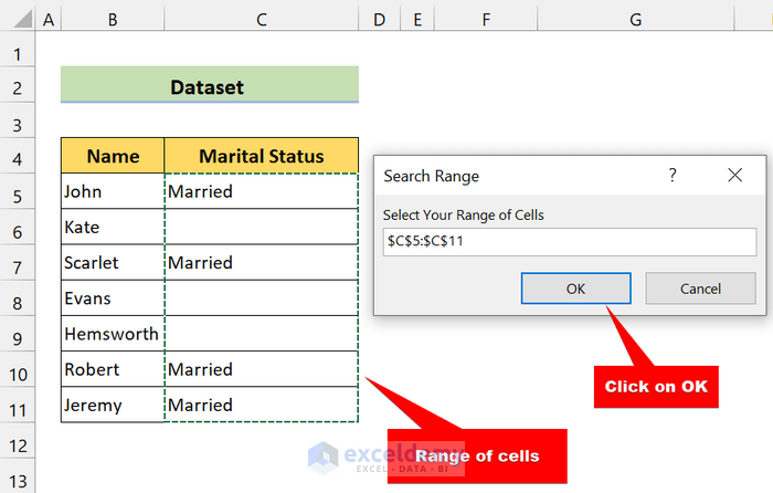 select the range of cells to imply VBA macro