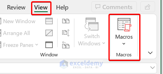 macros button in view tab in excel