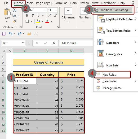 New rule in conditional formatting 