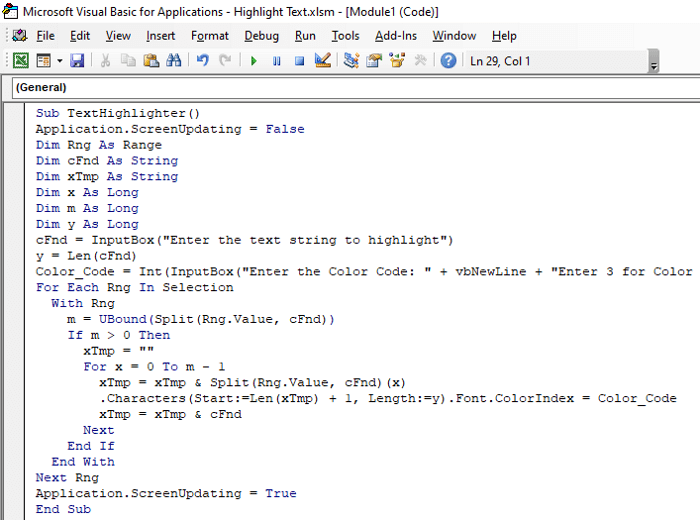 VBA Code to Highlight Specific Text 